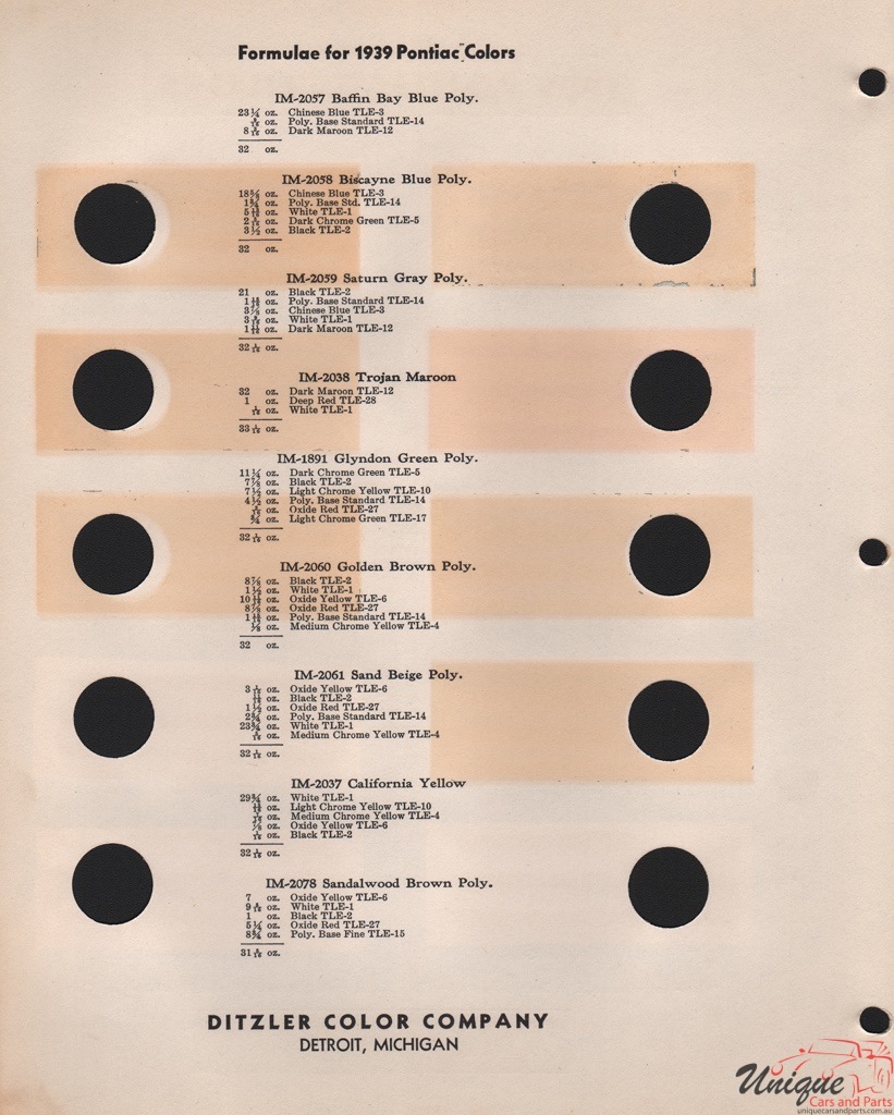 1939 Pontiac Paint Charts PPG 2